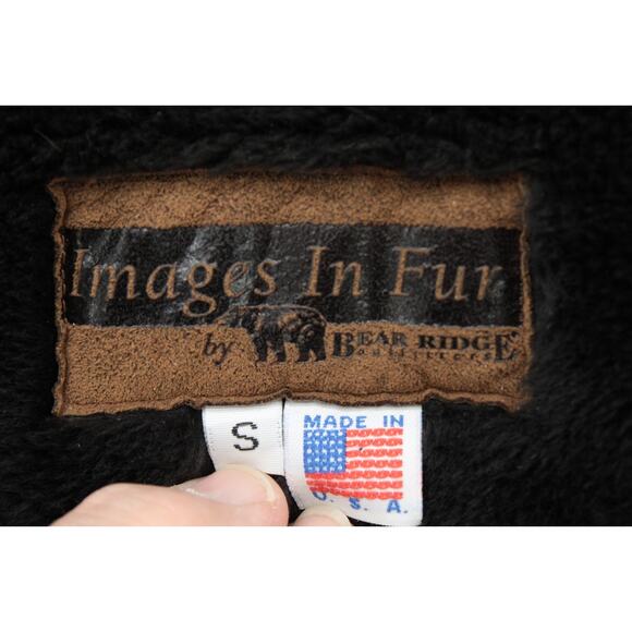 VTG 90s Bear Ridge Sherpa Fleece USA Flag Images in fur Jacket USA Made Small - Picture 7 of 10
